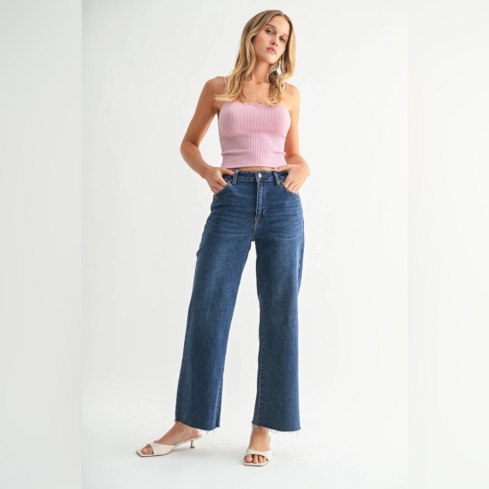 JBD. Dark Denim Slim Wide Leg Crop Jeans